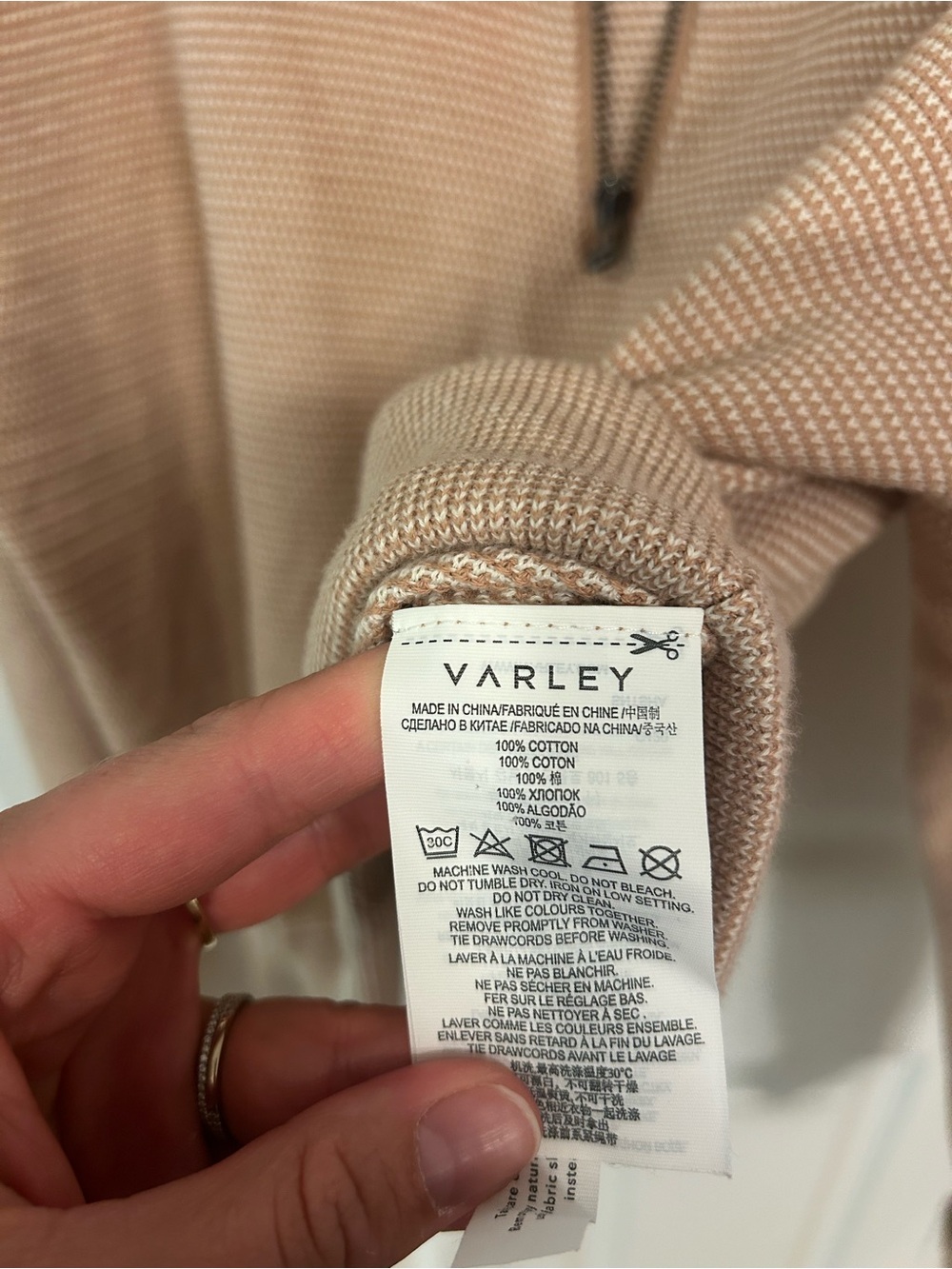 Varley Buckingham Oversized Pullover Quarter Zip in Praline & Ivory Size XS - Picture 7 of 7